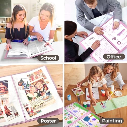Image of JoyCat 11 x 17 Art Portfolio Binder, 40 Acid-Free Clear Pockets Art Folder Display 80 Pages, Large Presentation Book for Artists and Students (Pink)