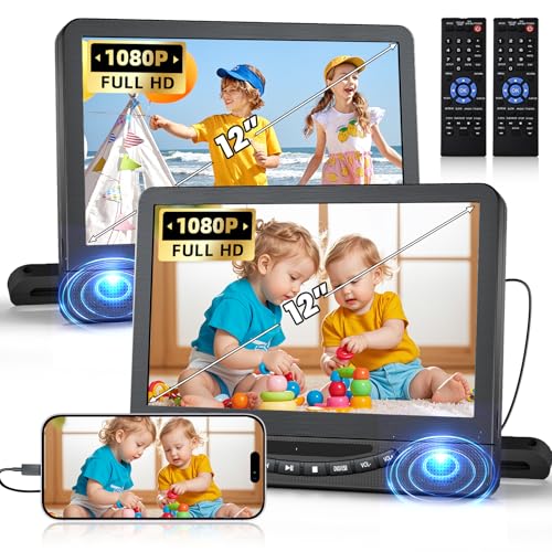 Portable Car DVD Player for Backseat, 12' 1080P HD Screen Travel Entertainment System with HDMI Input, Support Phone/Game Console, Dual Headrest Mount for Kids Long Road Trip