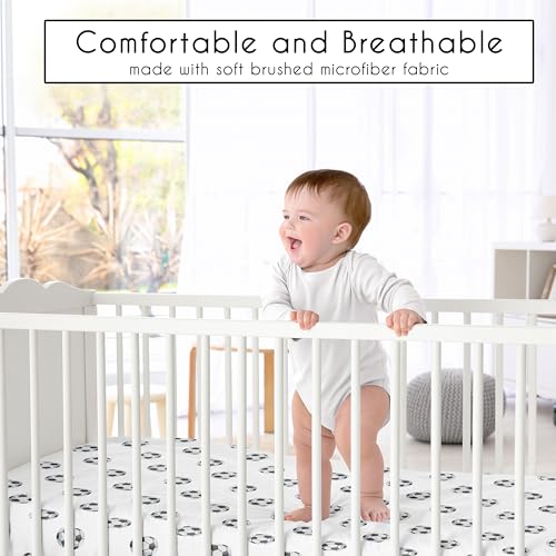 Image of Sweet Jojo Designs Fitted Baby Crib Sheets (Soccer Ball) for Boys or Girls, Infant Nursery, Toddler Room - Standard Size (Black & White Sports Balls for the Watercolor, Vintage Sport Theme Collection)