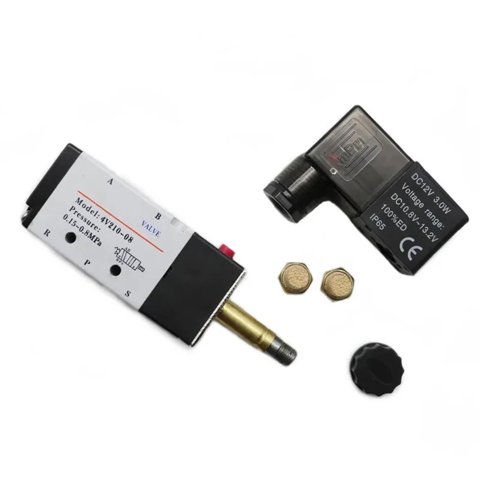 Válvula Solenoide eléctrica neumática, válvula magnética de Gas y aire con Control de 5 vías y 2 posiciones, 12V, 24V, 220V, bobina de voltios, accesorios for mangueras de 4mm-12mm(Rot,DC12)