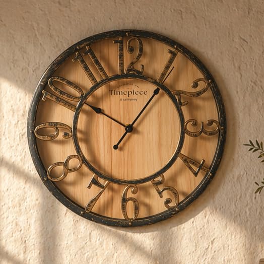 K&L Wall Art Orologio da parete grande vintage in stile industriale per casa di campagna, orologi da parete in legno con aspetto in metallo senza rumore di ticchettio, orologio silenzioso (Farmhouse