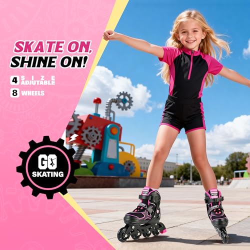 Image of 2PM SPORTS Inline Skates for Kids Girls Boys Ages 5-8 8-12 4-6 6-12 with Light Up Wheels, Adjustable Kids Roller Skates Blades for Adults Men Women Beginners Youths