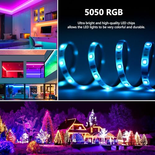 TASMOR 5M USB Powered LED Light Strip, RGB LED Strip Light with Remote, Music Sync, 4 Dynami Modes 16 Colors Dimmable, TV LED Backlight for Bedroom, Party, Kitchen, PC - Image 5