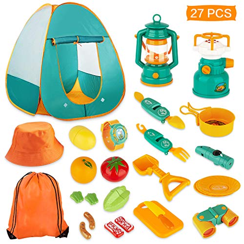 KAQINU 27 PCS Kids Camping Set, Pop Up Play Tent with Kids Camping