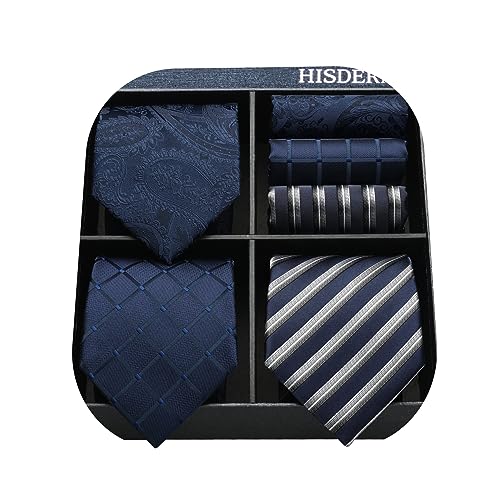 Image of HISDERN Mens Ties and Pocket Square Set Business Elegant Ties for Men Classic Lot 3 Pcs Wedding Party Neckties & Handkerchief