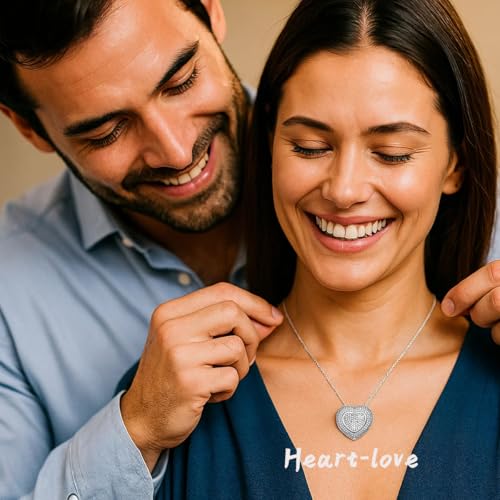 hooppoo Chuncky Cz Pave Heart Pendant Necklace for Women, Silver - image 7