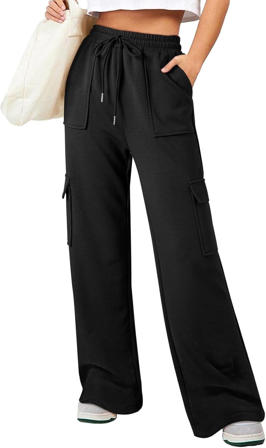 q - rious Women’s Multi-Pocket Cargo Pants – Stylish Wide Leg Trouser with Elastic Waistband & Drawstring-picture-22