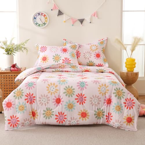 Image of Yibeizi Floral Comforter Set Girls Full Size Cute Patterned Bedding