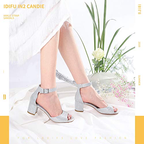 IDIFU Women's Candie Low Block Heels Sandals Peep Toe Chunky Ankle Strap Wedding Dress Shoes2