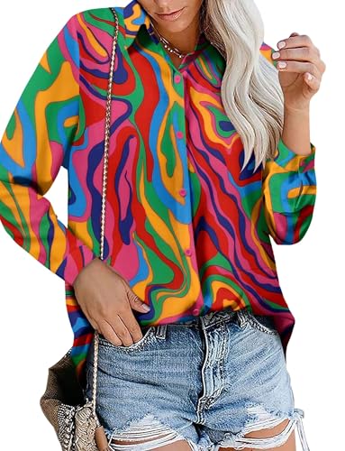 Image of Magritta Women's Shirts Fashion Casual Loose Fit Long Sleeve Button Down Lightweight Collared Blouse Tops