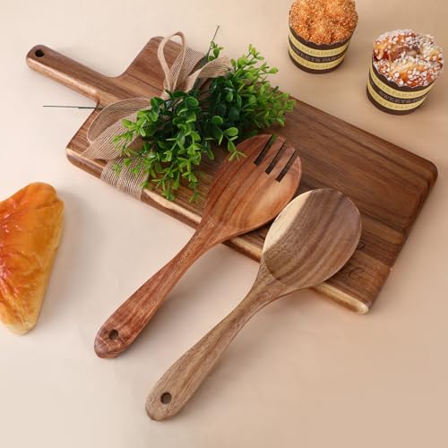 Set de Utensilios de Madera con Tabla de Cortar, Tenedor y Cuchara para Ensalada miniatura 6