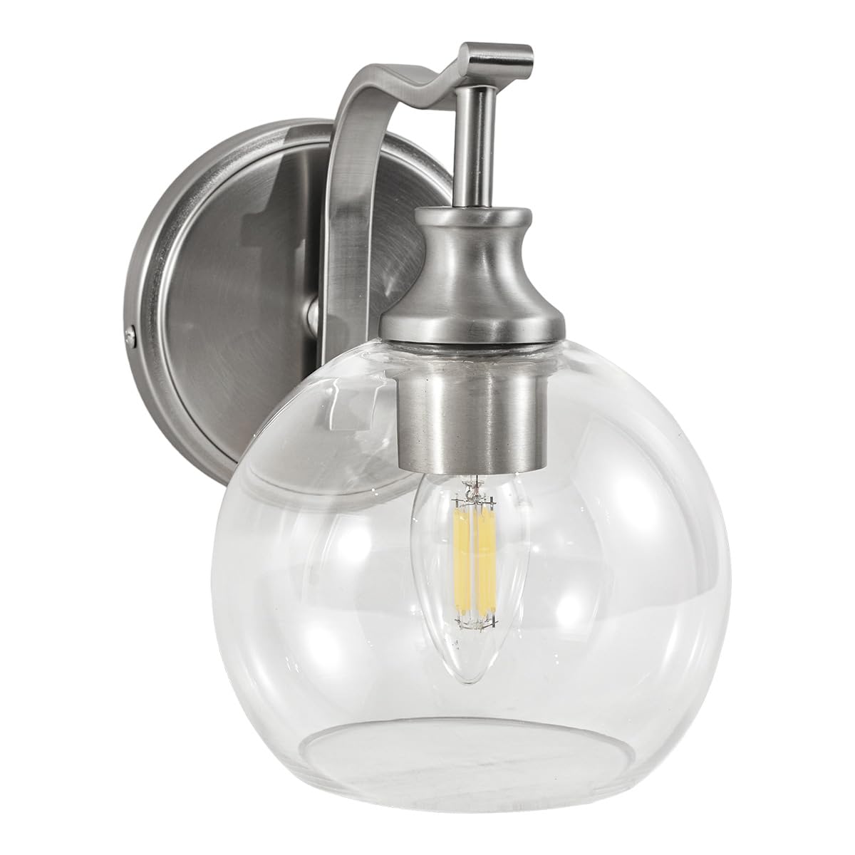 andy star brushed nickel bathroom light fixtures, 1-light vanity lights, modern bathroom wall sconces lighting with globe clear glass shade up or down wall mounted for kitchen, living room, hallway