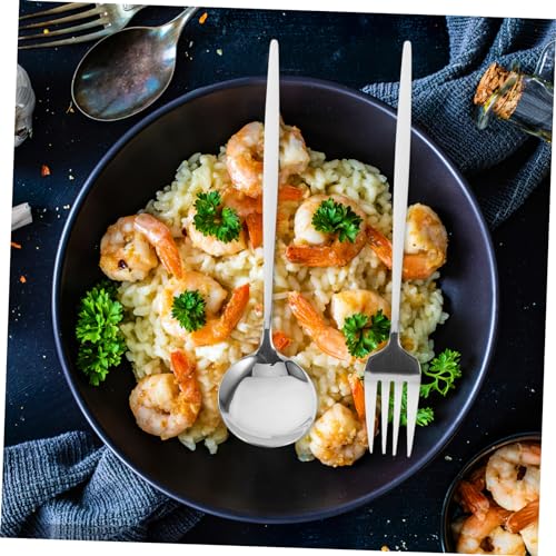 Mobestech 1 Set Restaurant Party Cutlery Kit Household Cutlery Western Silverware Spoons Eating Utensils Large Serving Pre Fork Only Slotted Dinner Serve Steak Stainless Steel White - Image 7