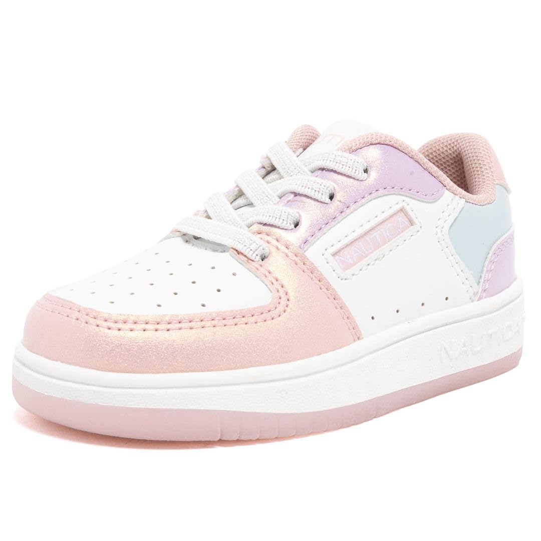 Nautica Girls Sneakers, Stylish Low-Top Tennis Shoes with Cushioned Insole for Everyday Wear, Toddler, Little Kids and Big Kids, Lace-Up/Bungee
