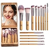 BS-MALL Travel Makeup Brush Set Kabuki Brushes Bamboo- Includes Eyeshadow Blush Brush & Foundation Brush For Liquid Makeup - 5X Magnifier Bamboo Mirror Case For Travel or On the Car Daily Use
