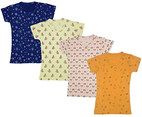 Image of indi weaves Girls Half Sleeve Cotton Printed T-Shirts Pack of 4