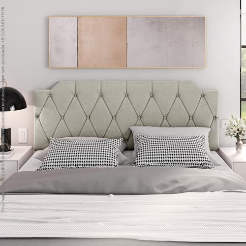 Cabeceira Box Estofada Painel Quarto Queen Suspensa Almofadada (Areia)
