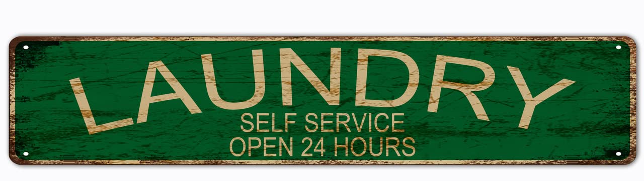 24 Hours Laundry Retro Tin Signs Aluminum Metal Sign for Kitchen Home Garden Wall Bar Cafe Decor 4x16 Inch