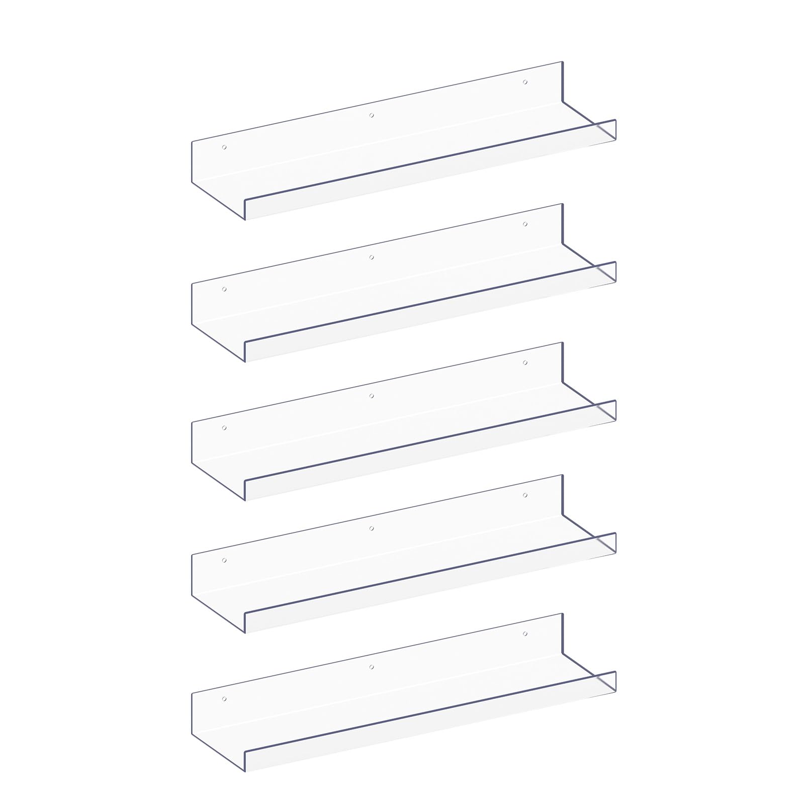 MEBRUDY 5 Pack Acrylic Shelves, 15" Clear Floating Wall Shelves for Bathroom, Bedroom, Living Room, Kitchen Storage, Organization