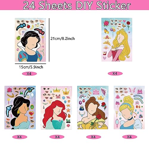 24 PCS Make a Face Sticker Sheets, Princess Stickers for Kids Crafts Make Your Own Stickers for Kids Toddlers, Make a Face Stickers Mix and Match with Princess for Kids Party Favor Supplies Craft - Image 2