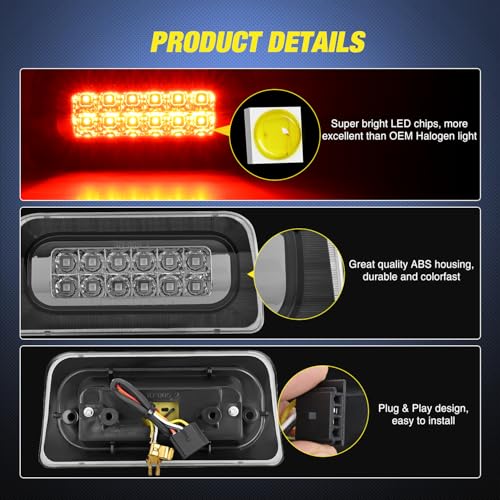 Image of Nilight Third Brake Light Tail High Mount 3rd Stop Lights Smoked Lens Compatible with Chevy S10 and GMC Sonoma 1994-2003 Isuzu Hombre 1996-2000 Truck Rear Center Cab Lamp