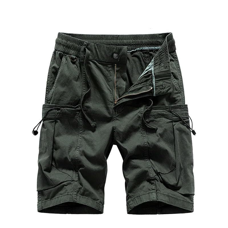 Pantalones cortos cargo suaves para hombre, de color liso, liso, con muchos bolsillos, estilo elástico suelto