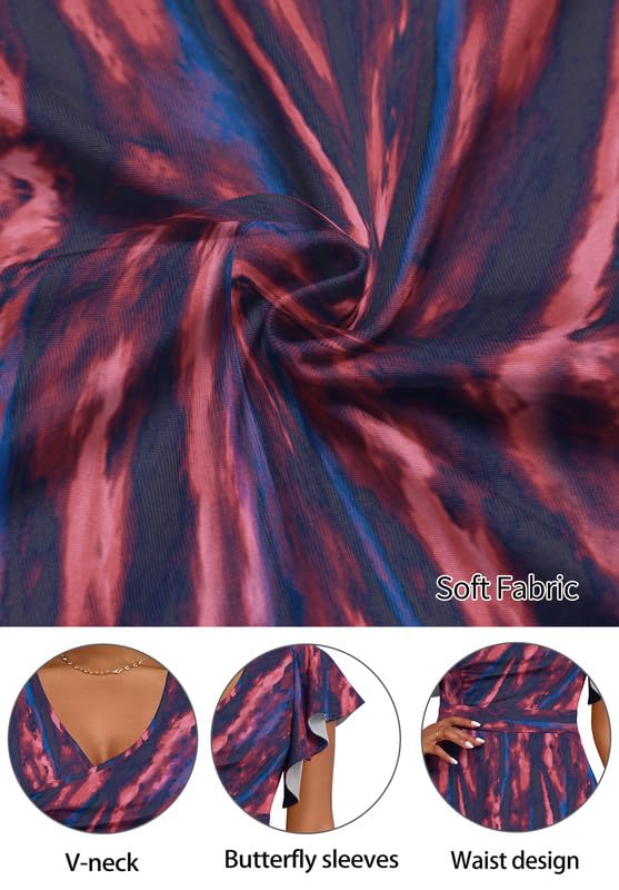Image of MarryUP Women's Cocktail Midi Dress Elegant V Neck Ruffle Short Sleeve Wrap Wedding Guest Semi Formal A Line Dress