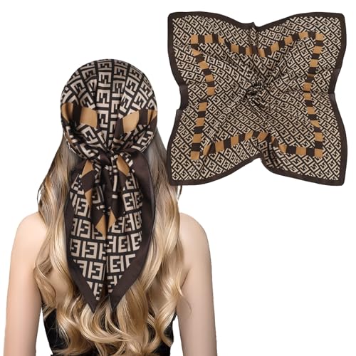 EXTREE Silk Feeling Scarf Medium Square Satin Head Scarf Sleeping Hair Wrapping for Women 27.5 × 27.5 inches Back Horse Frame Blue