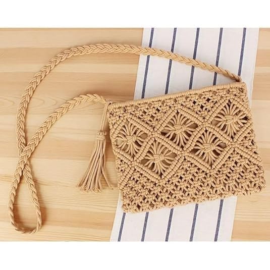 Image of Women's Handmade Macrame Crossbody Sling Bag Tote Bags Beautiful & Fancy Ladies Purse For Girls Women's Mobile Pouch Friends Gifts Birthday Marriage Party and Events,1- Piece