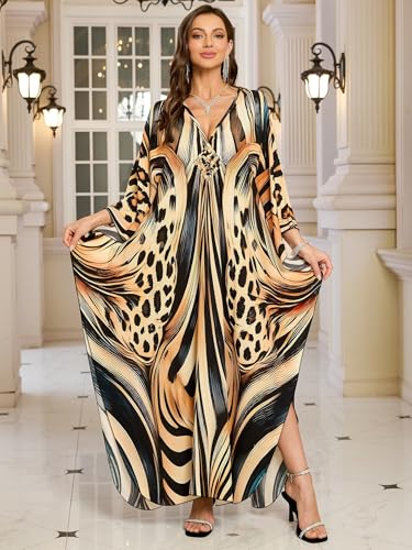 Image of KEYLORTING Plus Size Kaftan Dress Women, African Moo Moo Print Caftan, Batwing Dress, Beach Cover Up for Party and Loungewear