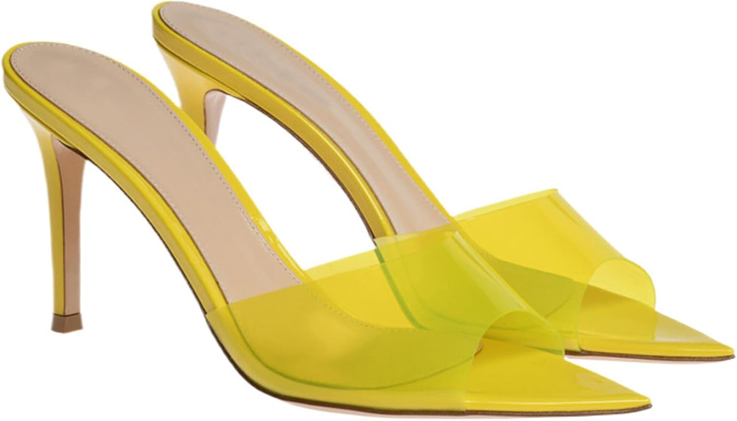 Women's Clear Pointed Toe Slingback Stilettos Heel Sandals Fashion Sexy Comfortable Summer Open Toe Backless Slip On Dress Slides Sandals for Casual Outdoor Party Work Wedding