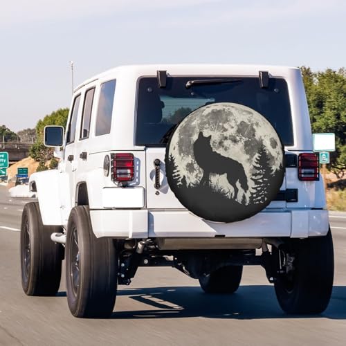 Image of Full Moon Trees Wolf Spare Tire Cover Dust-Proof Wheel Tire Cover Fit Trailer, RV, SUV and Many Vehicle 17 Inch