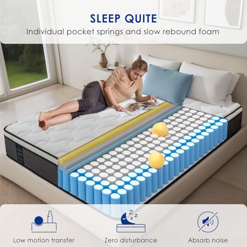 12 Inch Hybrid Queen Mattress with Cooling Gel Memory Foam & Pocket Springs