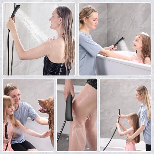 Image of BRIGHT SHOWERS High Pressure Dual Shower Head Combo with Rainfall & Handheld, 4 Spray Settings, Tool-Free Installation, 60 inch Stainless Steel Hose, Matte Black