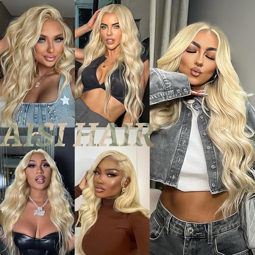 Image of AISI HAIR 【Beginner Friendly Wig 613 Blonde Wig for Women, Long Wavy Lace Hairline Middle Part Synthetic Wig for Daily Party-26 Inch