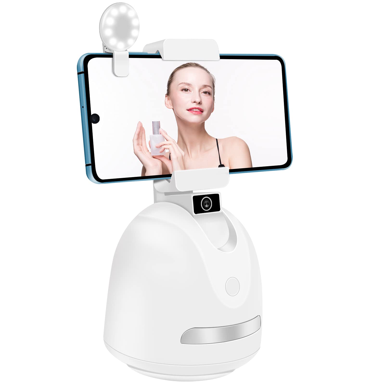 TRELCSmart Tracking Phone Holder, 360°Horizontally and 45°Vertically Rotation Auto Face Object Tracking Mount, Shooting Stand for Vlog Shooting Live Streaming, NO APP Required (with Selfie Light)