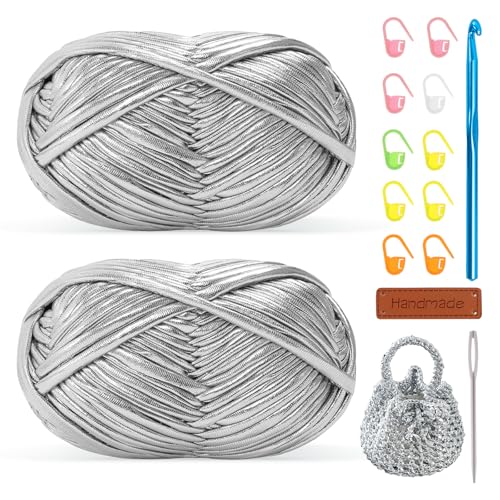 Lot de 2 pelotes de fil métallique pour t-shirt - 100 g - Avec crochet de 7 mm - Parfait pour les...
