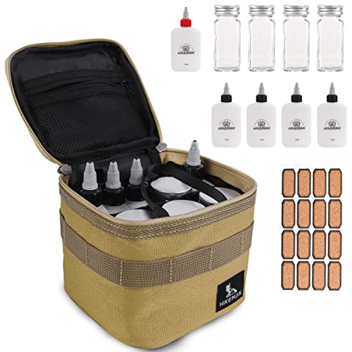 Camping Portable Spice Jars Set – Portable Spice Containers Set Storage Bag,9 Condiment Storage Container with Labels,Seasoning Jars Bottles Organizer for Outdoor Travel BBQ Picnic (Khaki)