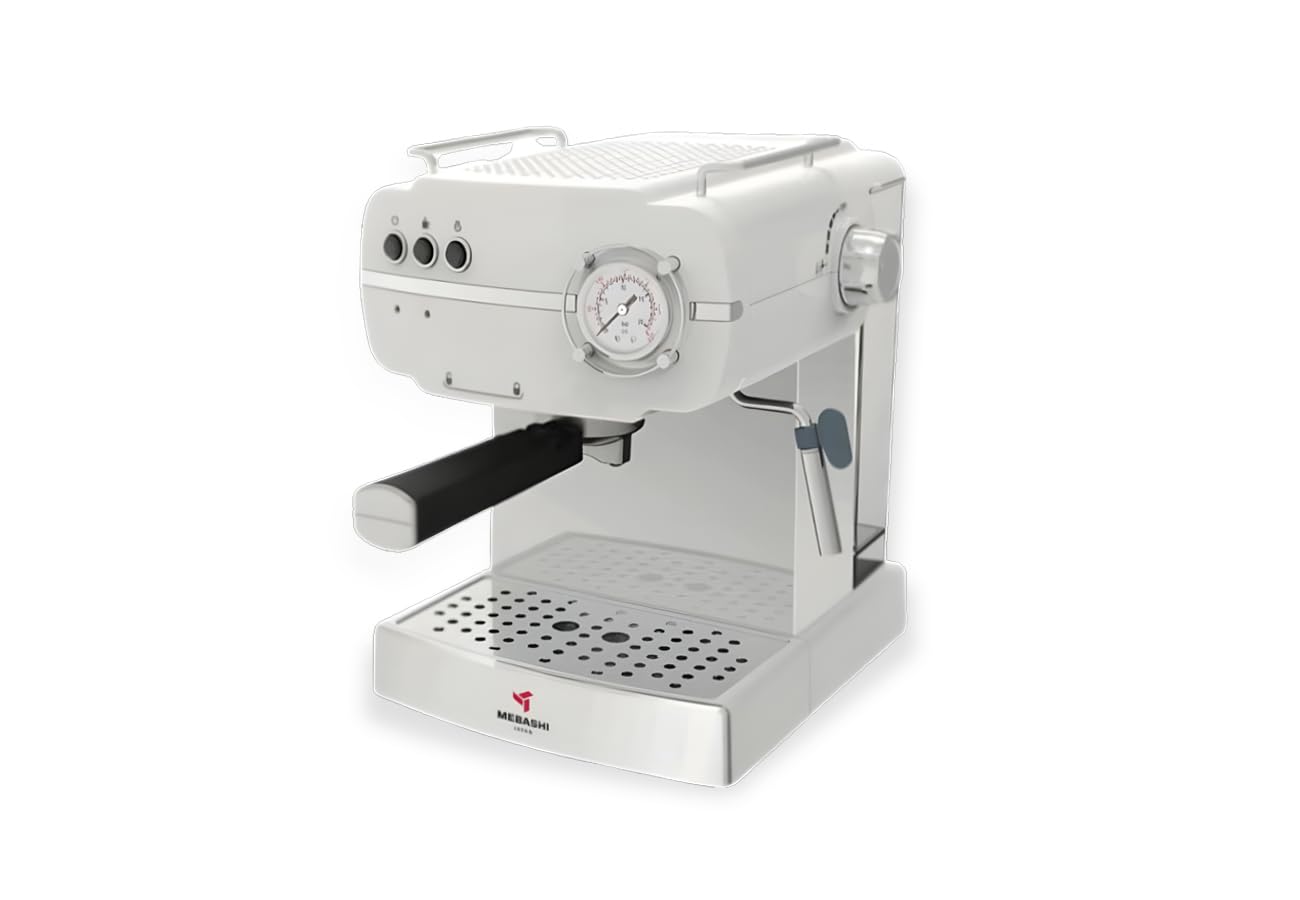 MebashiME-ECM2036 Espresso Coffee Machine - 1.5L, 20 Bar, with Pressure Meter and Safety Valve (White)| 850W