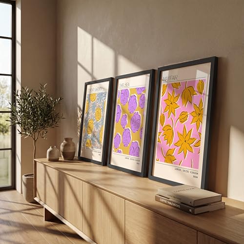 Image of NoWorries Trendy Abstract Floral Art Wall Frames | Modern Botanical Prints Inspired by London Paintings 300 GSM Premium Prints | Synthetic Wooden Stylish Frame Wall Decor for Bedroom, Living Room, Cafe & Office (Set of-3) (BLACK, ART-8, 13X19INCHES)