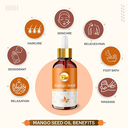 Image of Crysalis Mango Seed (Mangifera Indica) |100% Pure & Natural Undiluted Carrier Oil Organic Standard /Cold Pressed Seed Oil For Glowing Skin, Healthy Hair, Nourished Face - 30Ml With Dropper