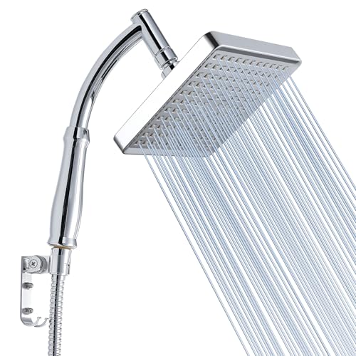 Pomme de Douche Voolan avec Bras de Douche à Main, Pomme de Douche à Main Haute Pression, Finition Chromée Luxueuse, Pomme de Douche Carrée de 15cm avec...