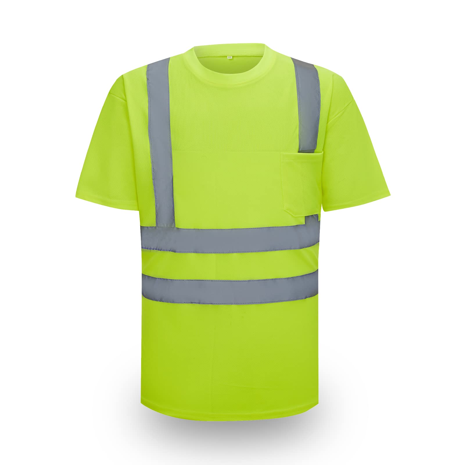 SIFE High Visibility Reflective T Shirt with Hi Vis ANSI Reflective Tape Safety Lime Yellow Short Sleeve (XL)