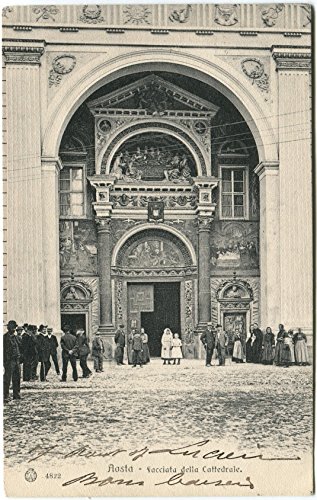 1907 Aosta Facciata Cattedrale Fedeli Esterno Facciata Piazza FP B/N VG ANIM Cartolina Postale