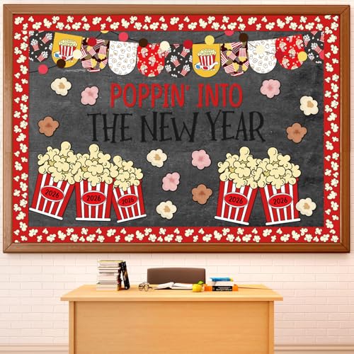 Yexiya 126 Pcs 2026 Happy New Year Classroom Bulletin Board Decoration Sets Bulletin Board Cutouts for Classroom Decor Holiday Celebration Chalkboard Wall School Home Party Supplies