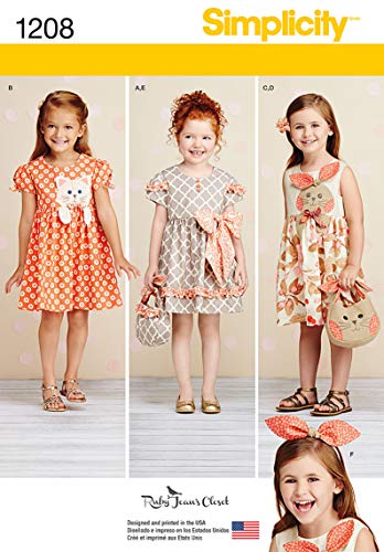 Simplicity 1208 Girl's Dress, Headband, and Purse Sewing Pattern, Sizes A (3-8)