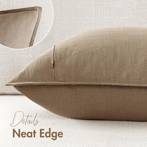 Image of 18x18 Inch Set of 2 Decorative Linen Solid Throw Pillow Covers Boho Accent Farmhouse Couch Pillowcases Modern Netural Home Decor for Couch Sofa Living Room Bed,Light Brown