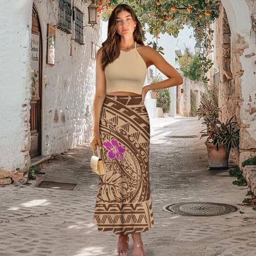 Polynesian Tribal Tatau Pattern Women's Long Maxi Skirt Vintage High Waisted A-Link Long Maxi Skirt3