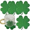 4Pcs St Patricks Day Coaster Silicone Green Shamrock Drink Coasters Non Slip Insulation Lucky Clover Tea Cup Mats Coffee Coasters for Mugs Cups Irish Party Home Office Table Decoration Supplies