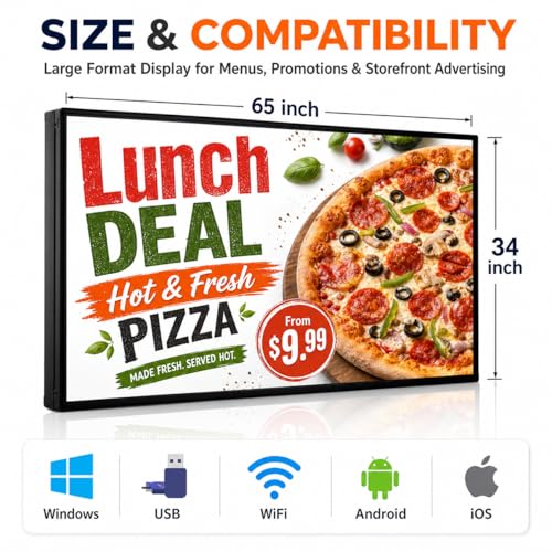 Image of P5 Outdoor LED Sign 65 inch x 34 inch, IP65 Waterproof Programmable Full Color Digital Display with WiFi & USB Control, High-Resolution Scrolling Text Image Video LED Advertising Board for Business